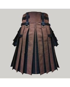 Black and Brown Canvas Cargo Hybrid Kilt f0r Men