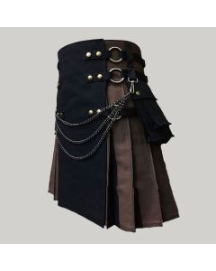 Black and Brown Canvas Cargo Hybrid Kilt f0r Men