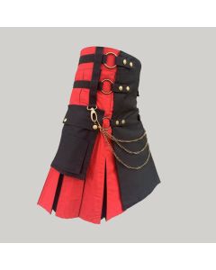 Black and Red Hybrid Utility Kilt With Silver Chain