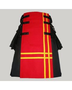 Black Canvas Red Front Yellow Double Cross Design Kilt