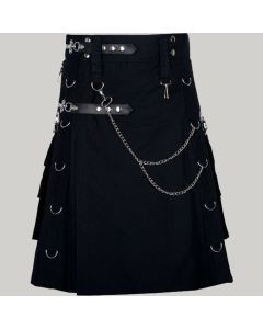 Black Gothic Utility Kilt for Active Men