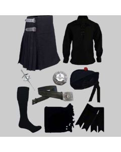 Black Tartan Kilt & Black Shirt With Accessories Deal
