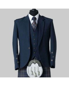 Blue Tweed Scottish Kilt Jacket With Waistcoat