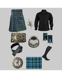 Campbell Tartan Kilt & Ghillie Shirt With Scottish Accessories for Men