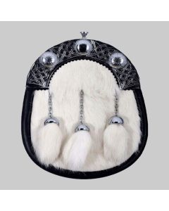 Full Dress Chrome Knot and Weave Cantle White Rabbit Fur