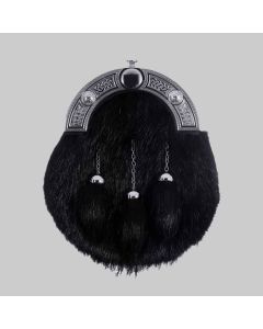 Full Dress Sporran Chrome Celtic Knot Black Nutria Fur With Free Chain Belt