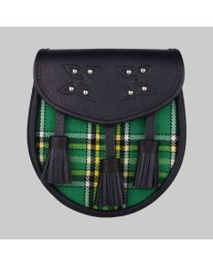 Genuine Leather With Irish National Green Tartan Sporran
