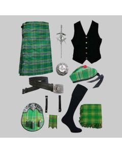 Irish Tartan Kilt & Black Vest With Accessories Deal