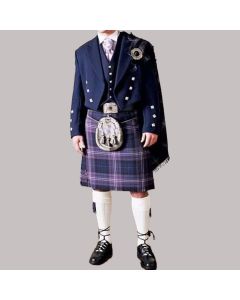 Navy Blue Prince Charlie Jacket With Heritage of Scotland Tartan Kilt Outfit Package