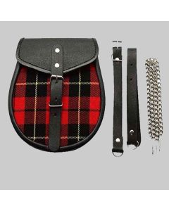 Red and Black Plaid Scottish Sporran With Chain Belt