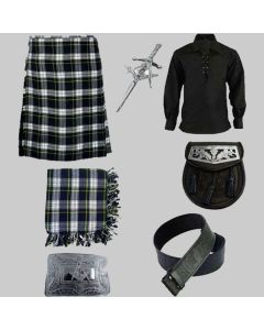 Scottish Dress Gordon Tartan Kilt & Ghillie Shirt With Accessories Deal