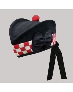 White and Red Diced Hat With Red POM for Men