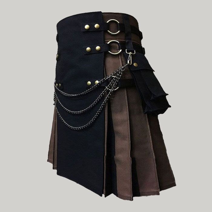 Black and Brown Canvas Cargo Hybrid Kilt f0r Men
