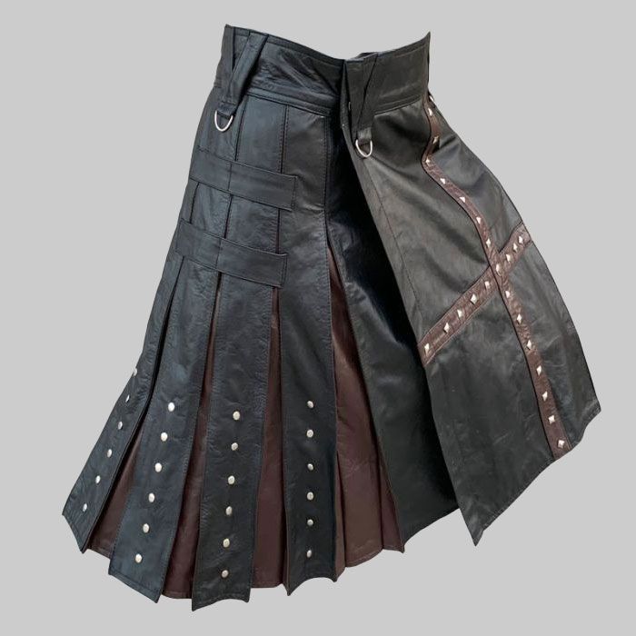 Black and Brown Leather Kilt