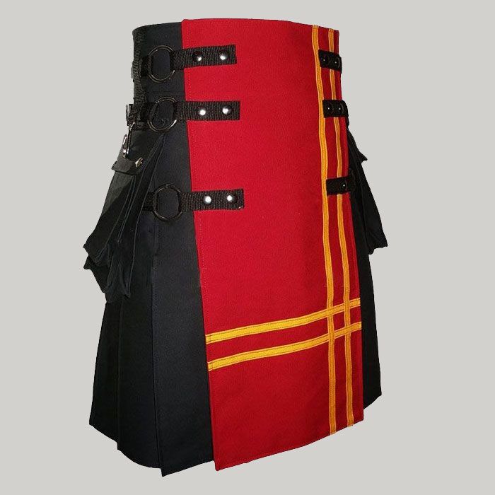 Black Canvas Red Front Yellow Double Cross Design Kilt
