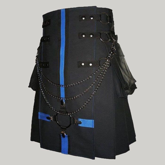 Black Cargo Utility Kilt With Interchangeable Apron for Men