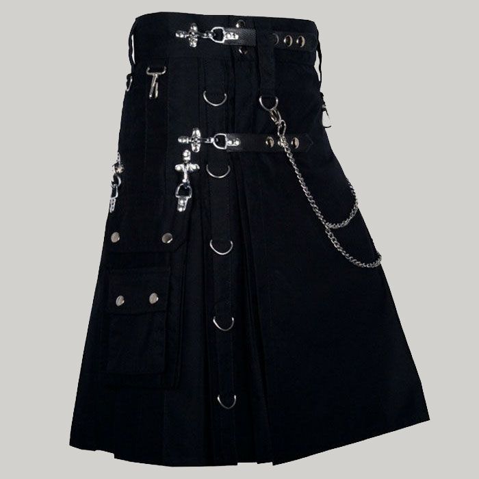 Black Gothic Utility Kilt for Active Men