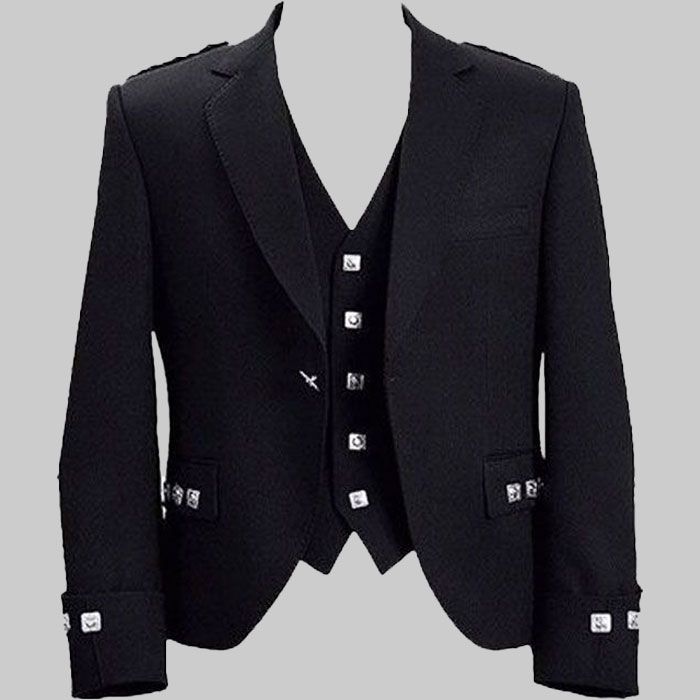 Black Wool Tweed Argyle Jacket and Vest