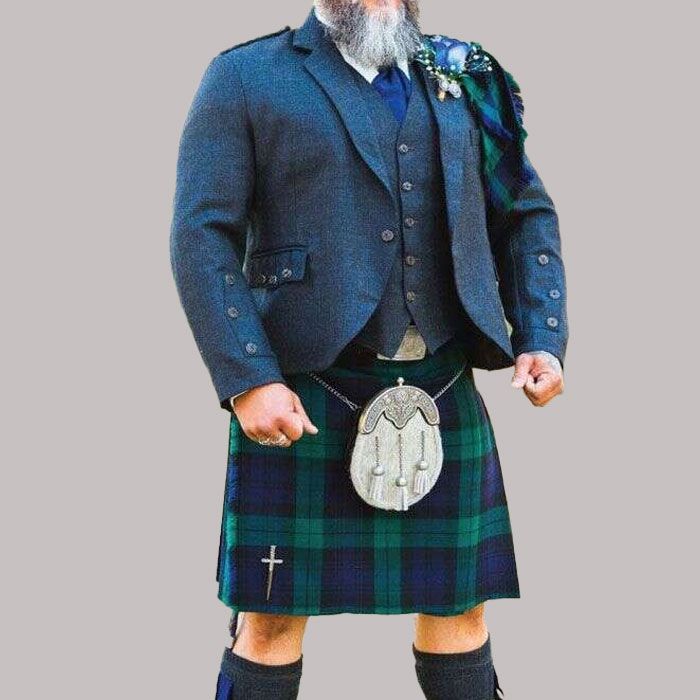 Blue Argyll Jacket With Black Watch Kilt Outfit