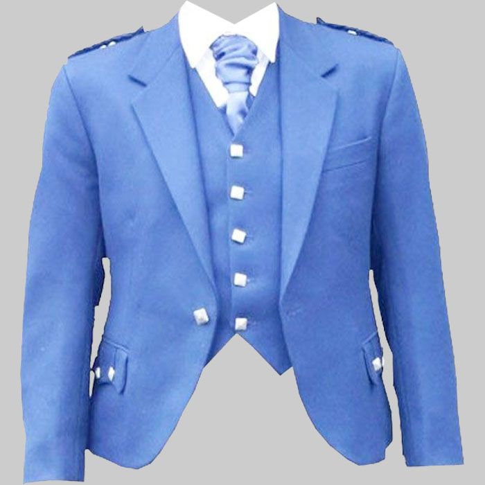 Blue Wool Tweed Argyle Kilt Jacket and Vest