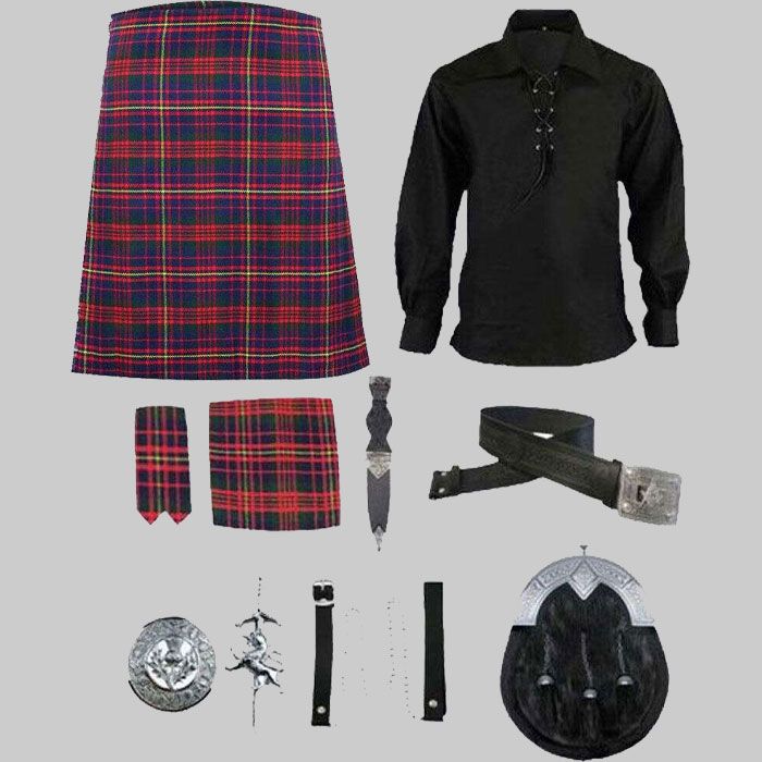 Cameron of Erracht Tartan Kilt & Ghilie Shirt With Accessories for Men