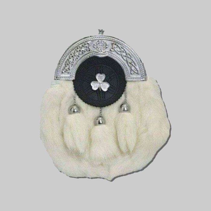 Chrome Plain Shamrock Targe White Rabbit Sporran
