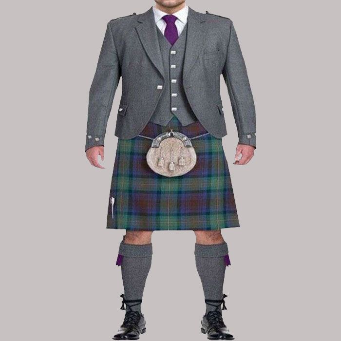 Custom Made Light Grey Argyll Jacket & Kilt Outfit