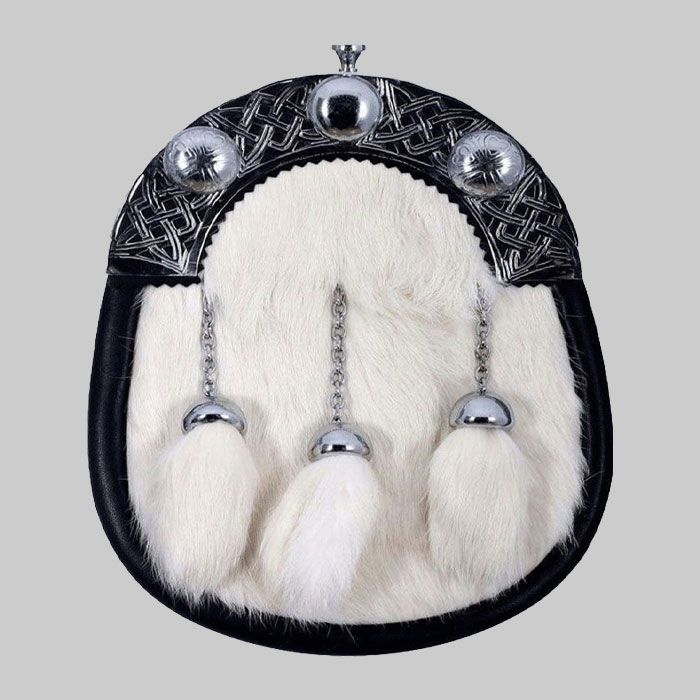 Full Dress Chrome Knot and Weave Cantle White Rabbit Fur