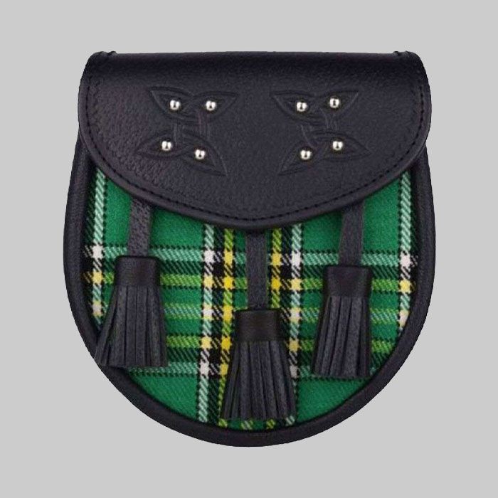 Genuine Leather With Irish National Green Tartan Sporran