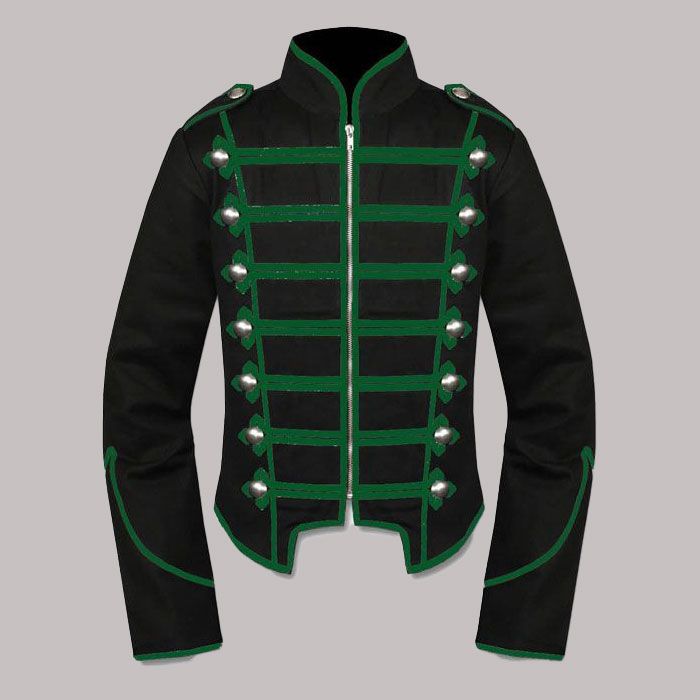 Gothic Black Green Military Drummer Jacket for Men