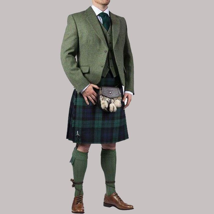 Green Tweed Argyll Jacket & Kilt Outfit