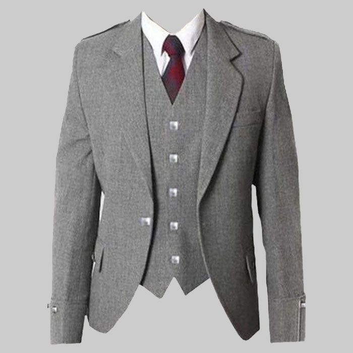 Grey Wool Tweed Argyle Jacket and Vest for Men