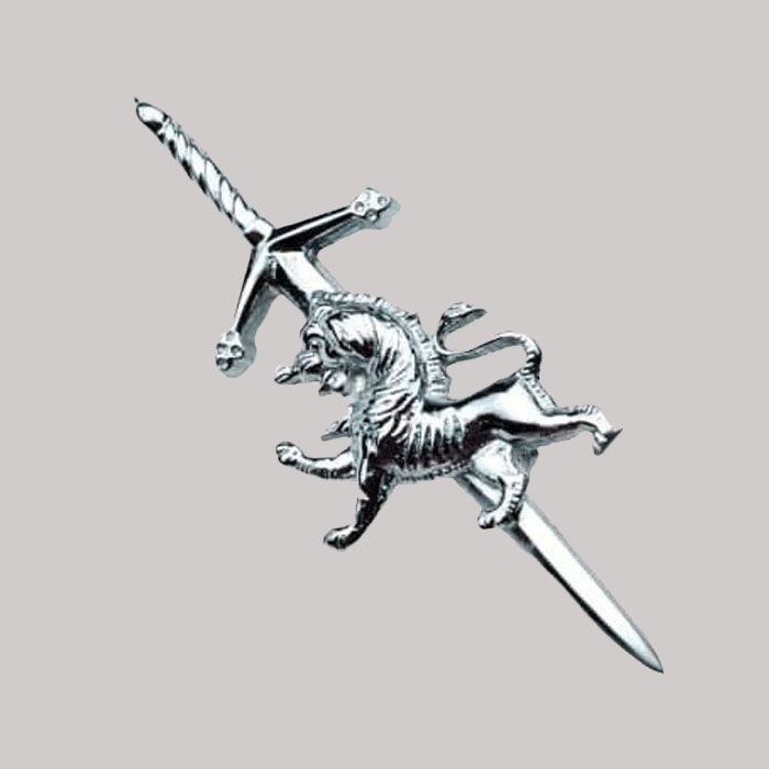 Highland Scottish Rampant Lion Kilt Pin Chrome Finish