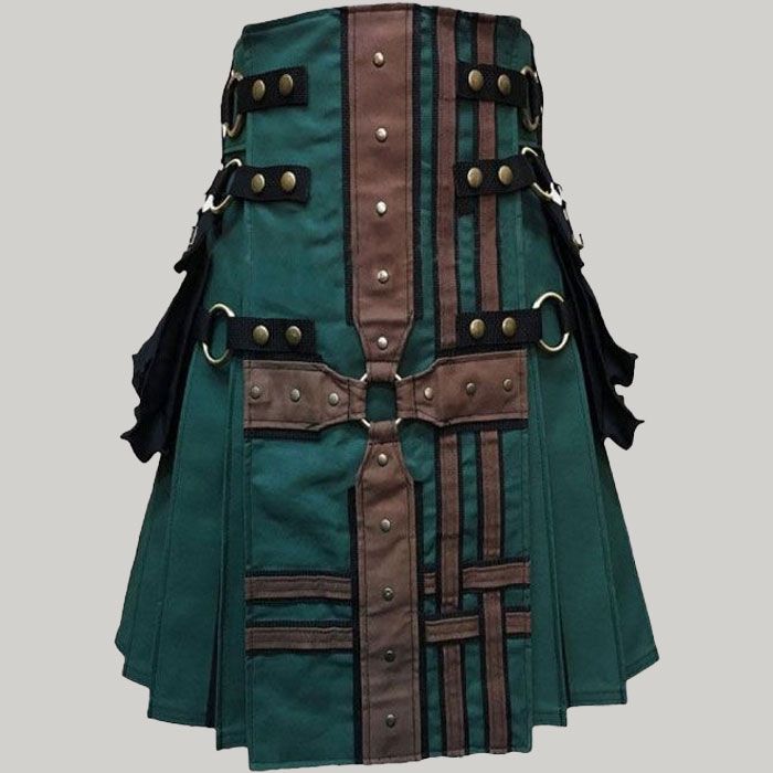 Hunter Green With Brown Medieval Modern Hybrid Kilt