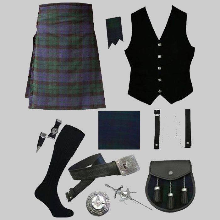 Mackay Tartan Kilt & Black Vest With Accessories Deal