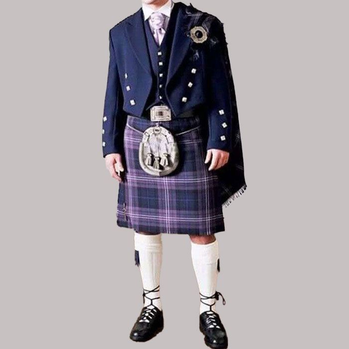 Navy Blue Prince Charlie Jacket With Heritage of Scotland Tartan Kilt Outfit Package