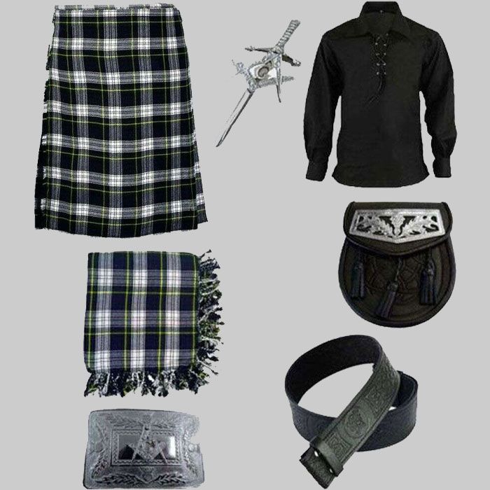 Scottish Dress Gordon Tartan Kilt & Ghillie Shirt With Accessories Deal