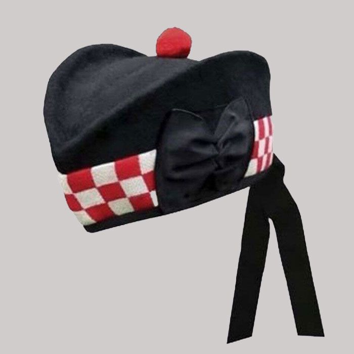 White and Red Diced Hat With Red POM for Men
